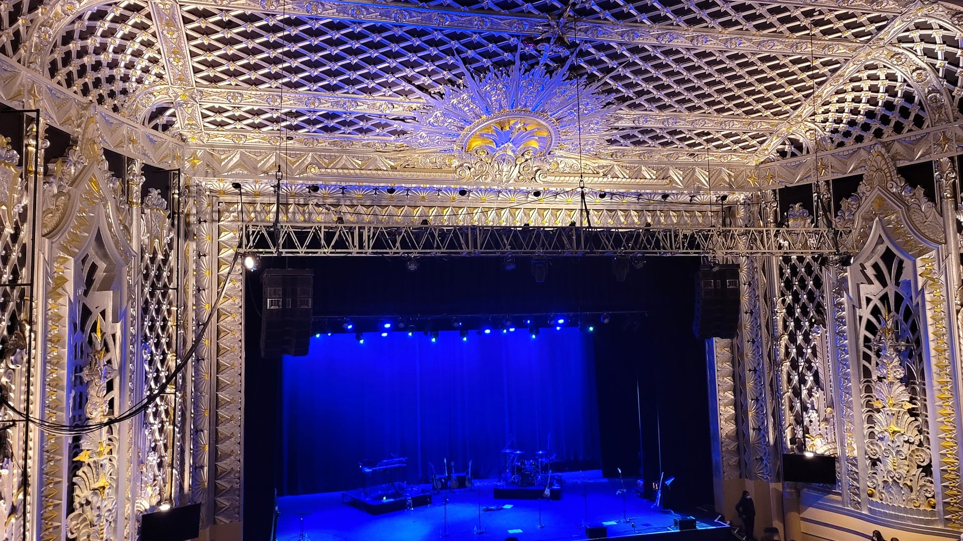 The ornate Art Deco auditorium and stage of the Saban Theatre in Beverly Hills